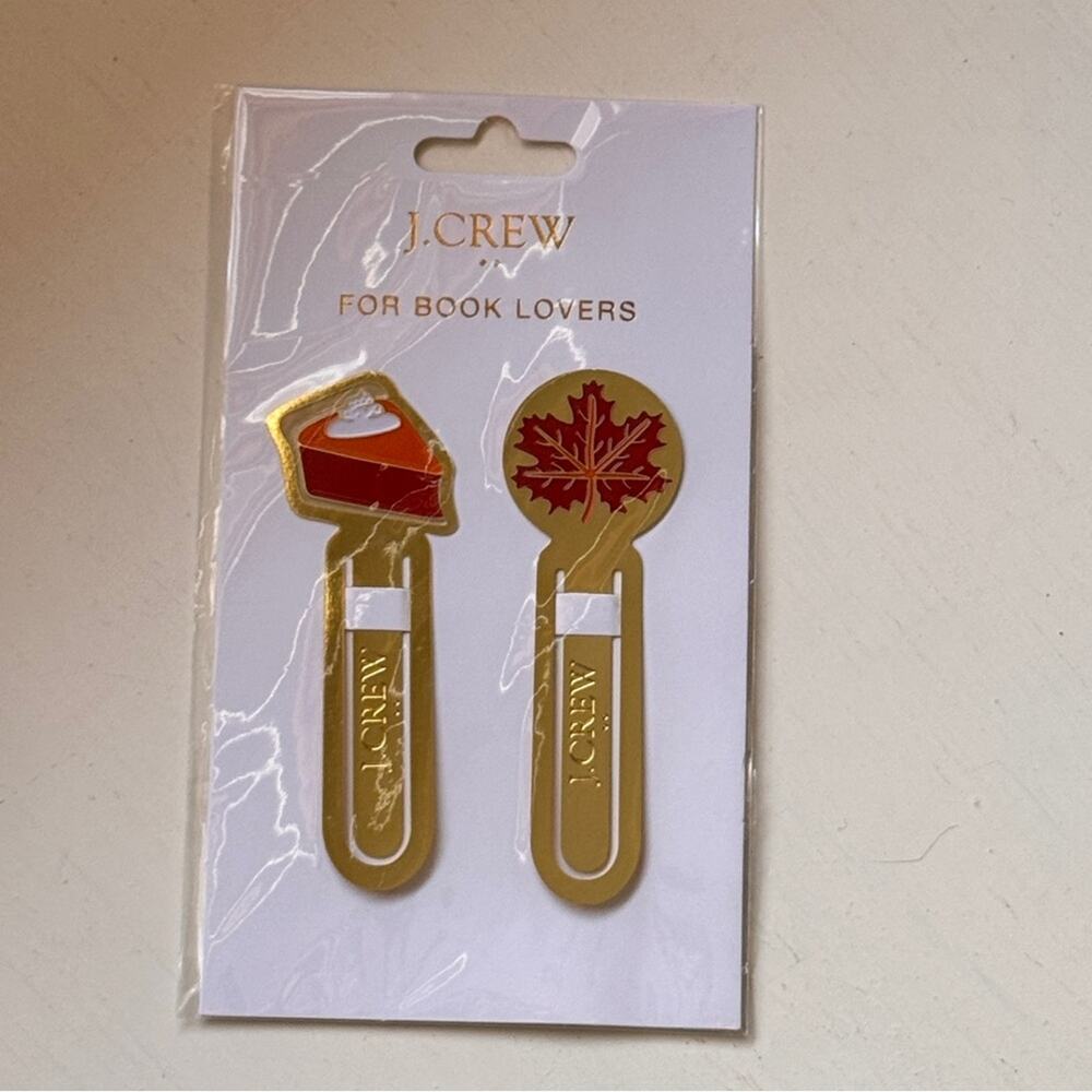 J. Crew Gold and Orange Metal Bookmarks with Intricate Fall Theme Designs